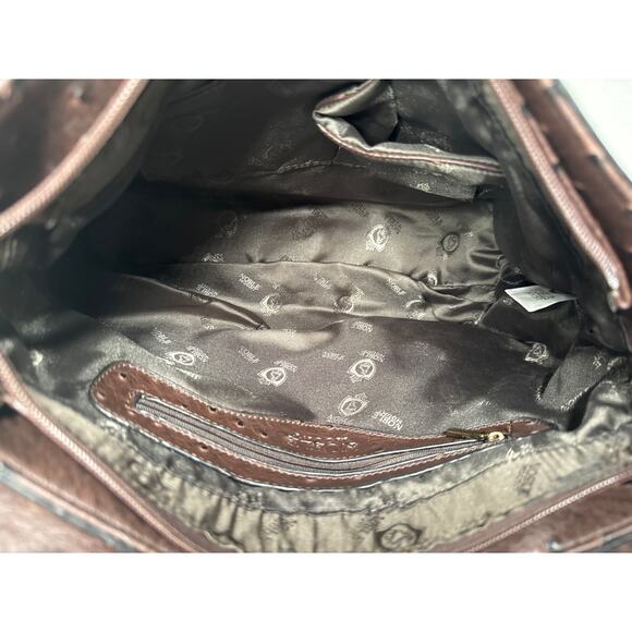 Noble Mount Ostrich finish satchel crossbody bag purse brown - Picture 8 of 9